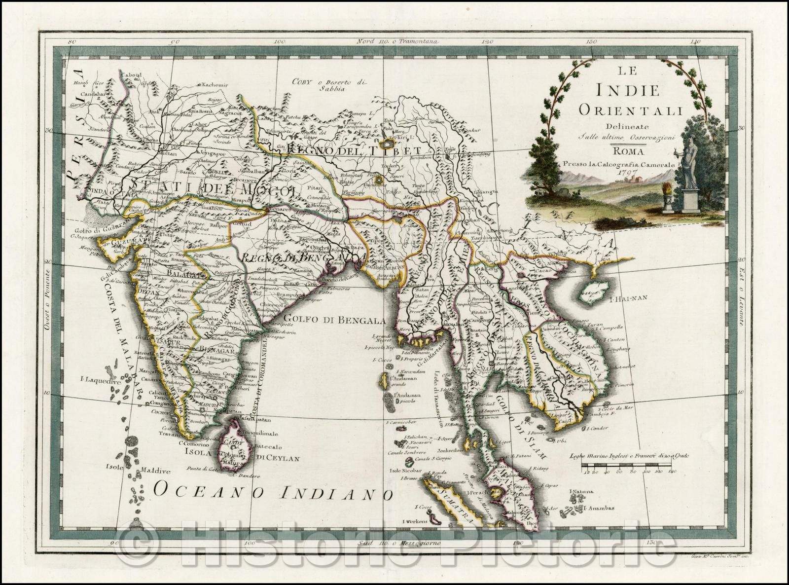 Historic Map - Le Indie Orientali/Map of India, Southeast Asia,Tibet and southern China, 1797, Giovanni Maria Cassini - Vintage Wall Art