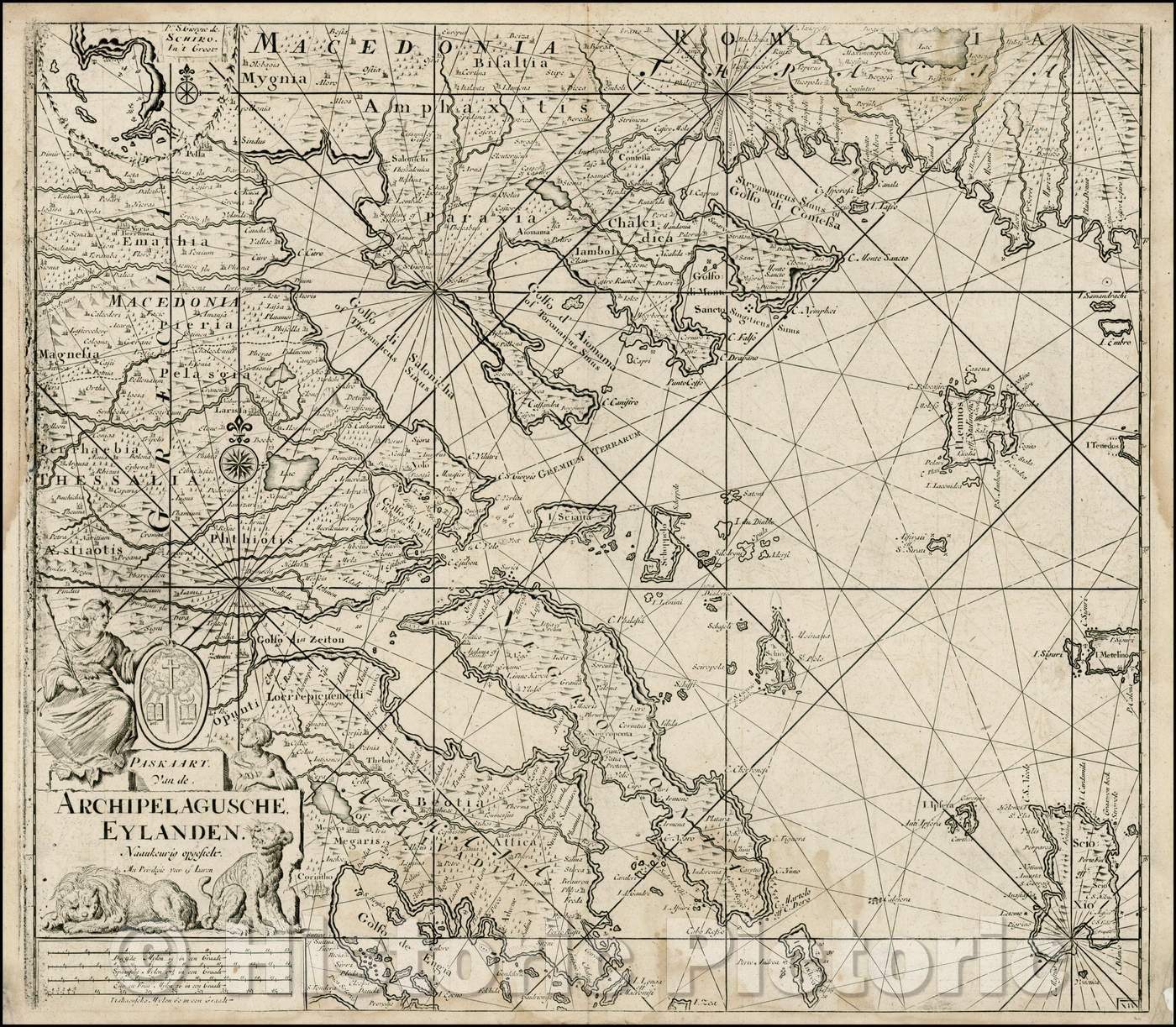 Historic Map - Paskaart Van de Archipelagusche Eylanden Naaukeurig opg/Map of coast of Greece, Macedonia and Romania, with contigous isalnds, 1730 - Vintage Wall Art