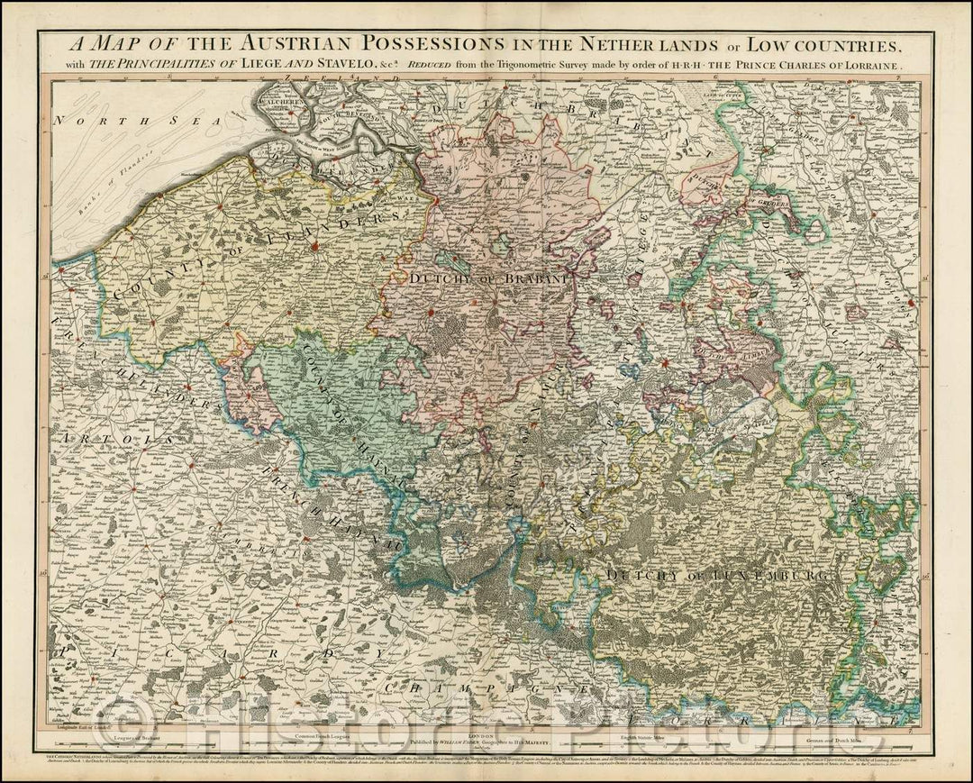 Historic Map - Austrian Possessions in the Netherlands or Low Countries, with the Principalities of Liege and Satvelo &ca, 1801, William Faden - Vintage Wall Art