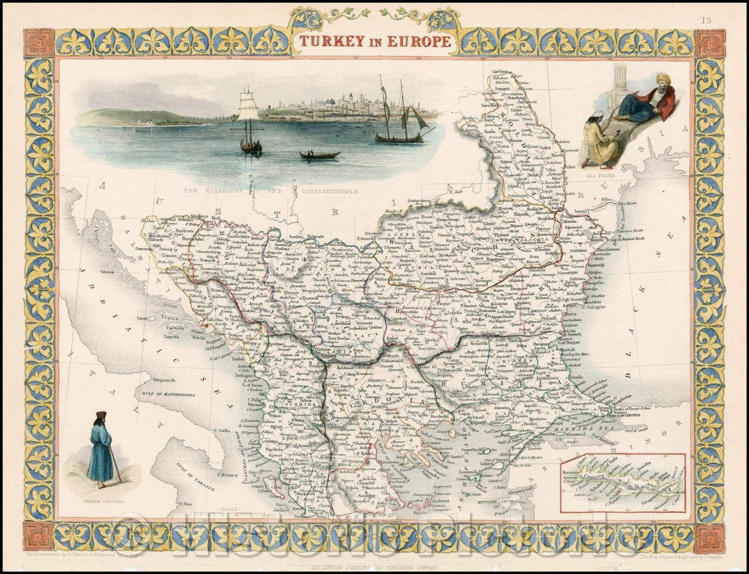 Historic Map - Turkey in Europe, 1851, John Tallis v1