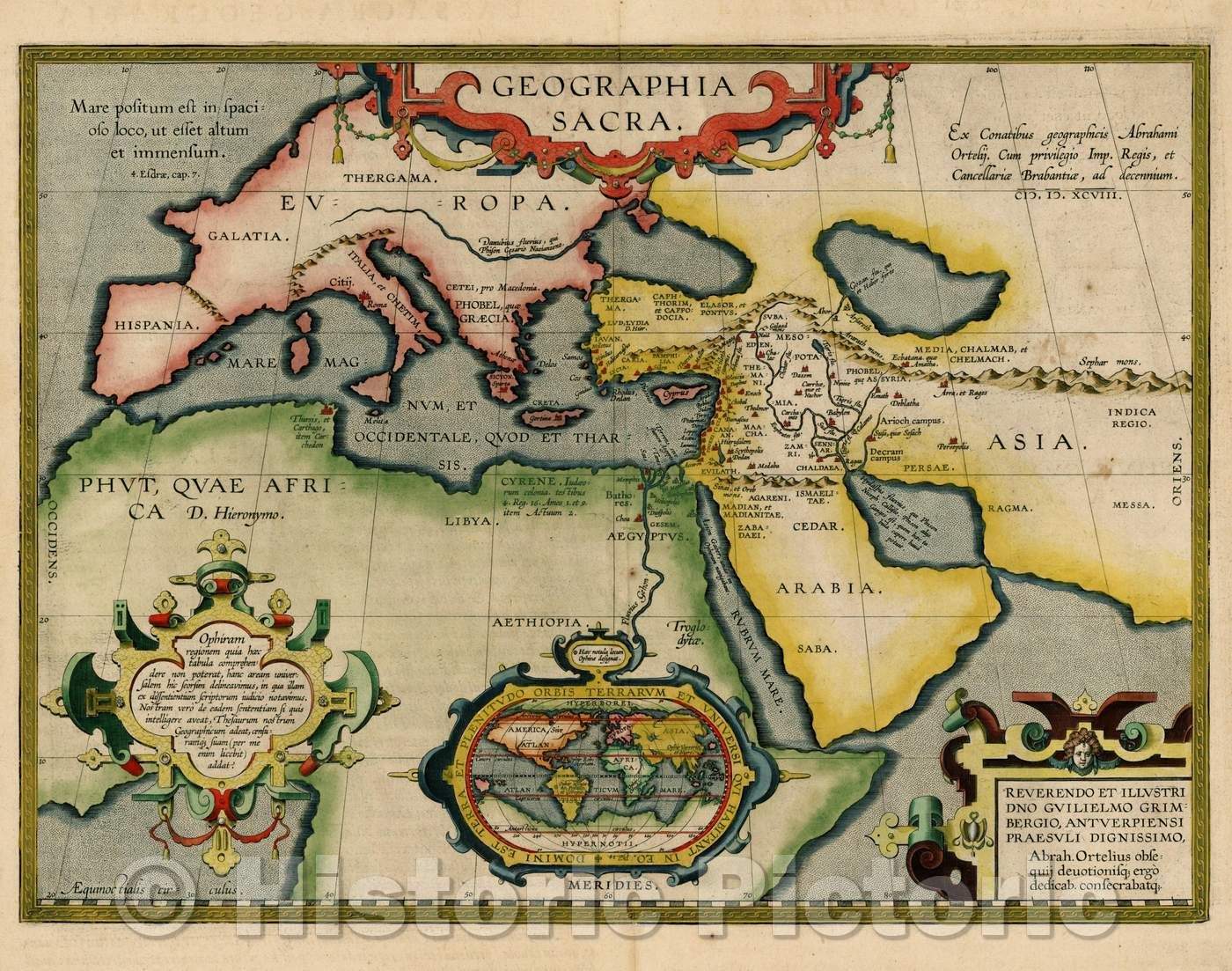 Historic Map - Geographia Sacra (Modern World Map Inset), 1608, Abraham Ortelius - Vintage Wall Art