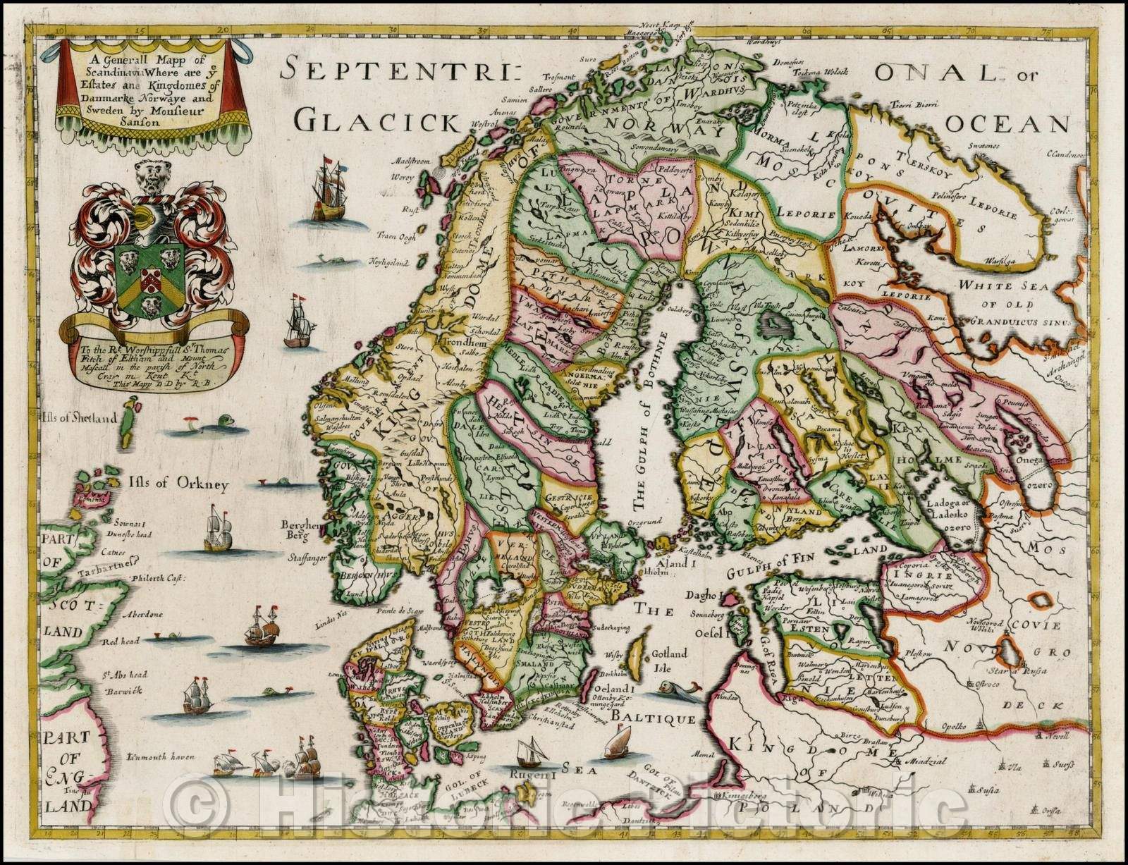 Historic Map - A Generall Mapp of Scandinavia, where are the Estates and Kingdoms of Danemarke, Norway and Sweden, 1670, Richard Blome - Vintage Wall Art