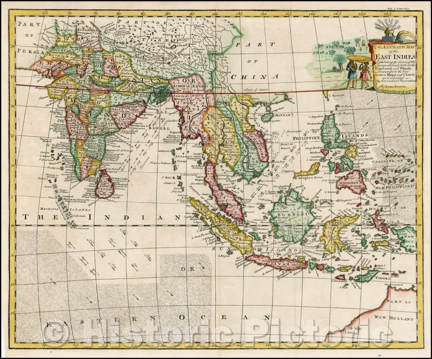 Historic Map - An Accurate Map of the East Indies Exhibiting the Course of the European Trade both on the Continent and Islands, 1744, Emanuel Bowen v2