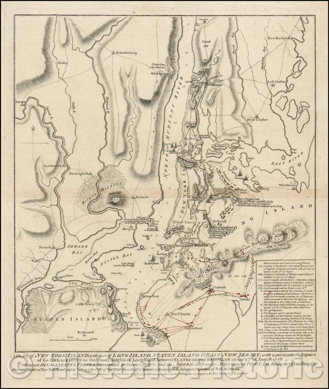 Historic Map - A Plan of New York Island, with part of Long Island, Staten Island & East New Jersey, 1776, William Faden - Vintage Wall Art