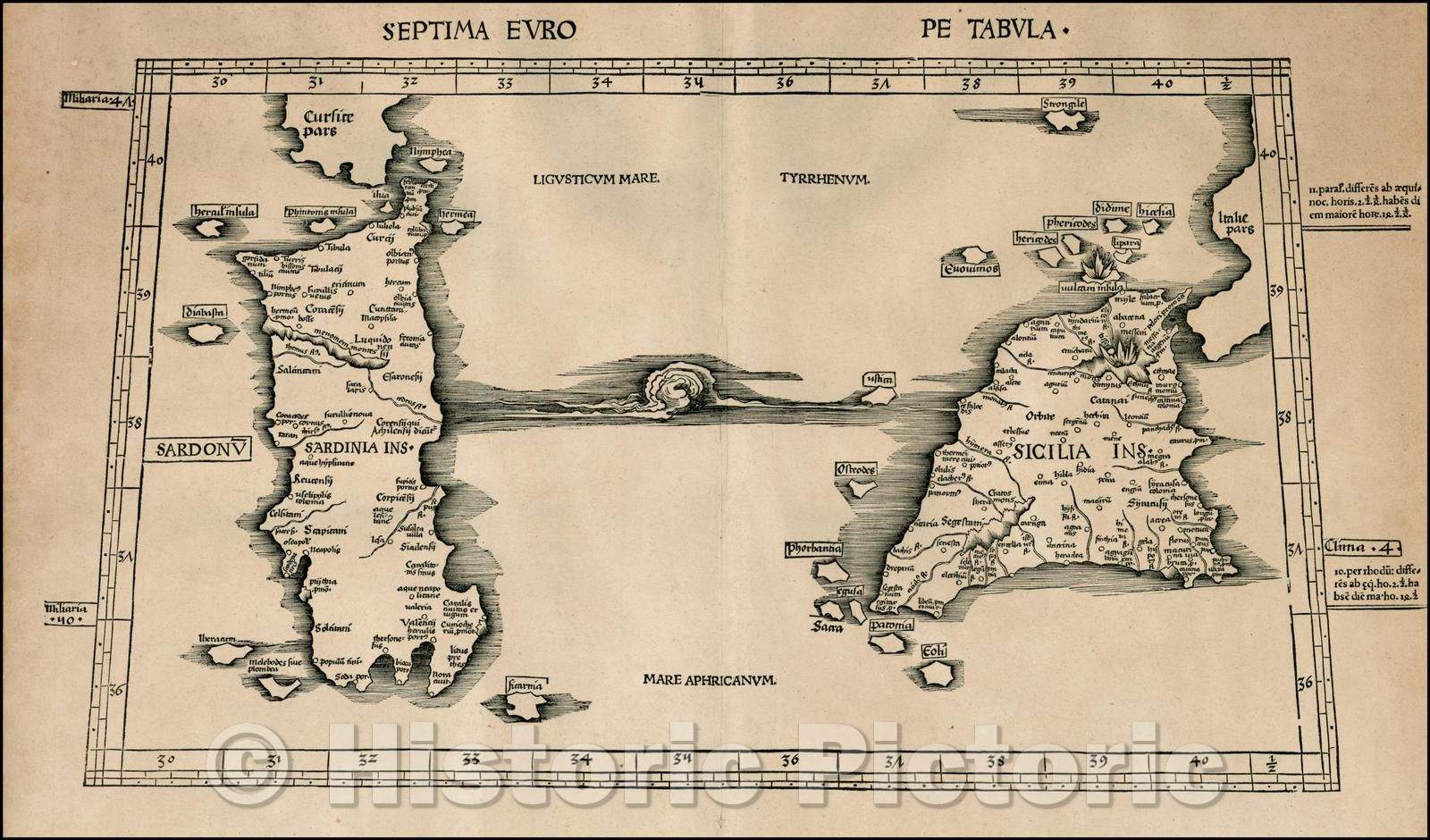 Historic Map - Septima Europe Tabula [Sicily & Sardinia]/The seventh Europe Map [Sicily & Sardinia], 1513, Martin Waldseem?ller - Vintage Wall Art