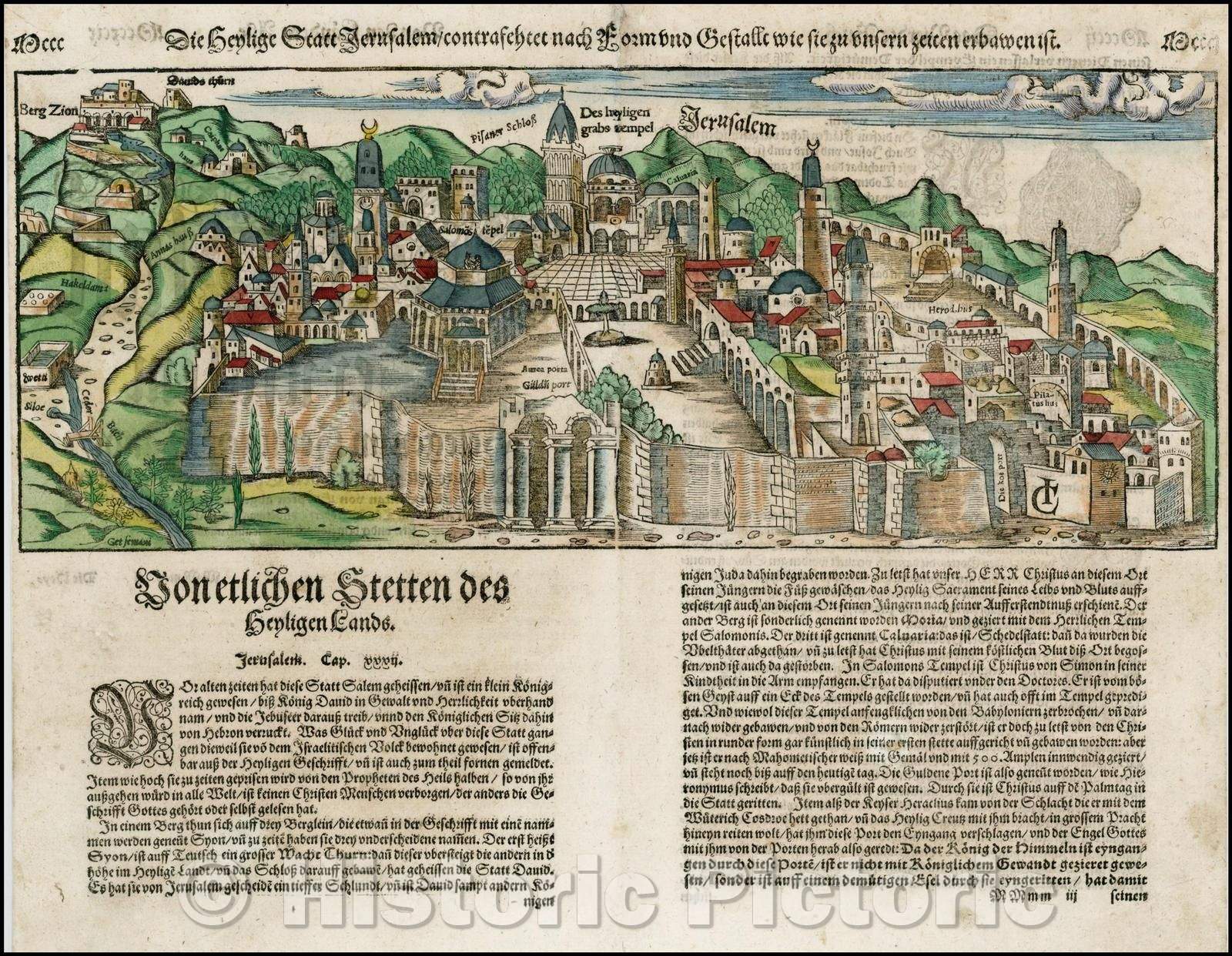 Historic Map - Die Heilige Statt Jerusalem Contrafehtet nach Form und Gestalt wie sie Ietz Erbauwen ist, 1579, Sebastian M?nster - Vintage Wall Art