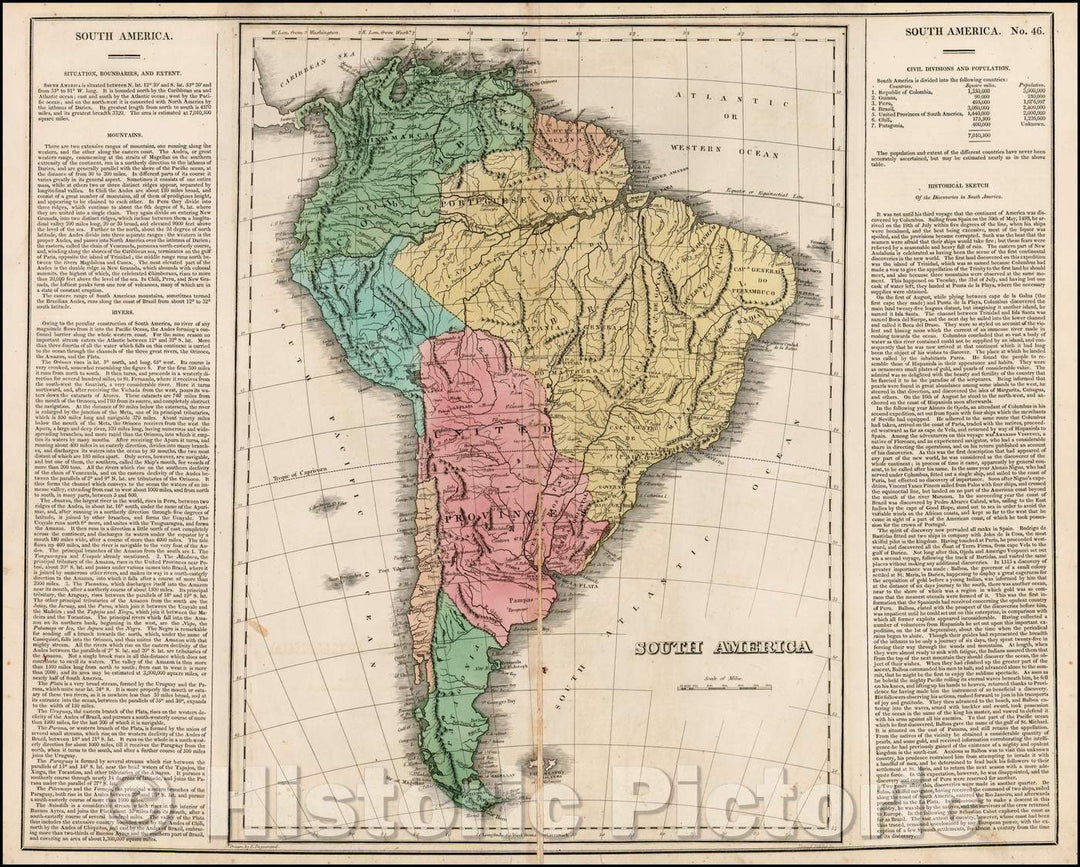 Historic Map - South America, 1822, Carey - Vintage Wall Art