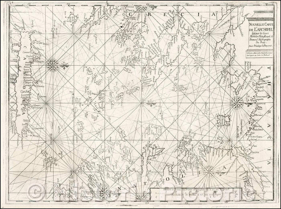 Historic Map - Nouvelle Carte De L'Archipel Fait par les Sieurs Michelot Pilote :: Chart of the Greek Archipelago, coast of Turkey, 1718 - Vintage Wall Art