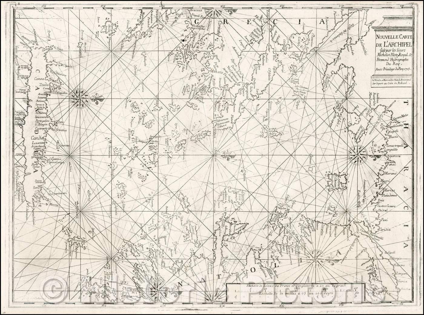 Historic Map - Nouvelle Carte De L'Archipel Fait par les Sieurs Michelot Pilote :: Chart of the Greek Archipelago, coast of Turkey, 1718 - Vintage Wall Art