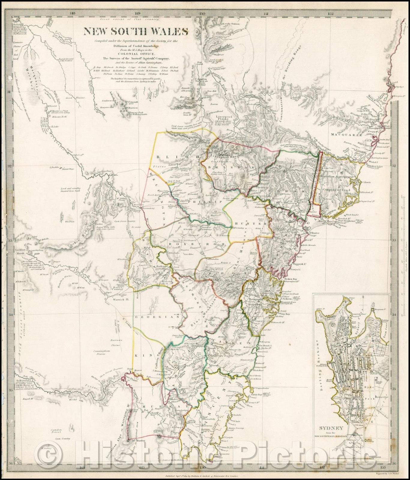 Historic Map - New South Wales, 1834, SDUK - Vintage Wall Art