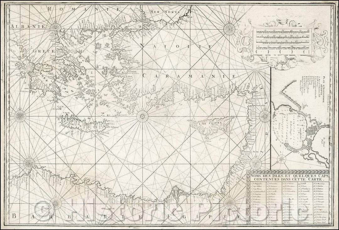 Historic Map - Map of Eastern Mediterranean, Cyprus, Turkey, Greece, etc, 1718, Laurent Bremond - Vintage Wall Art