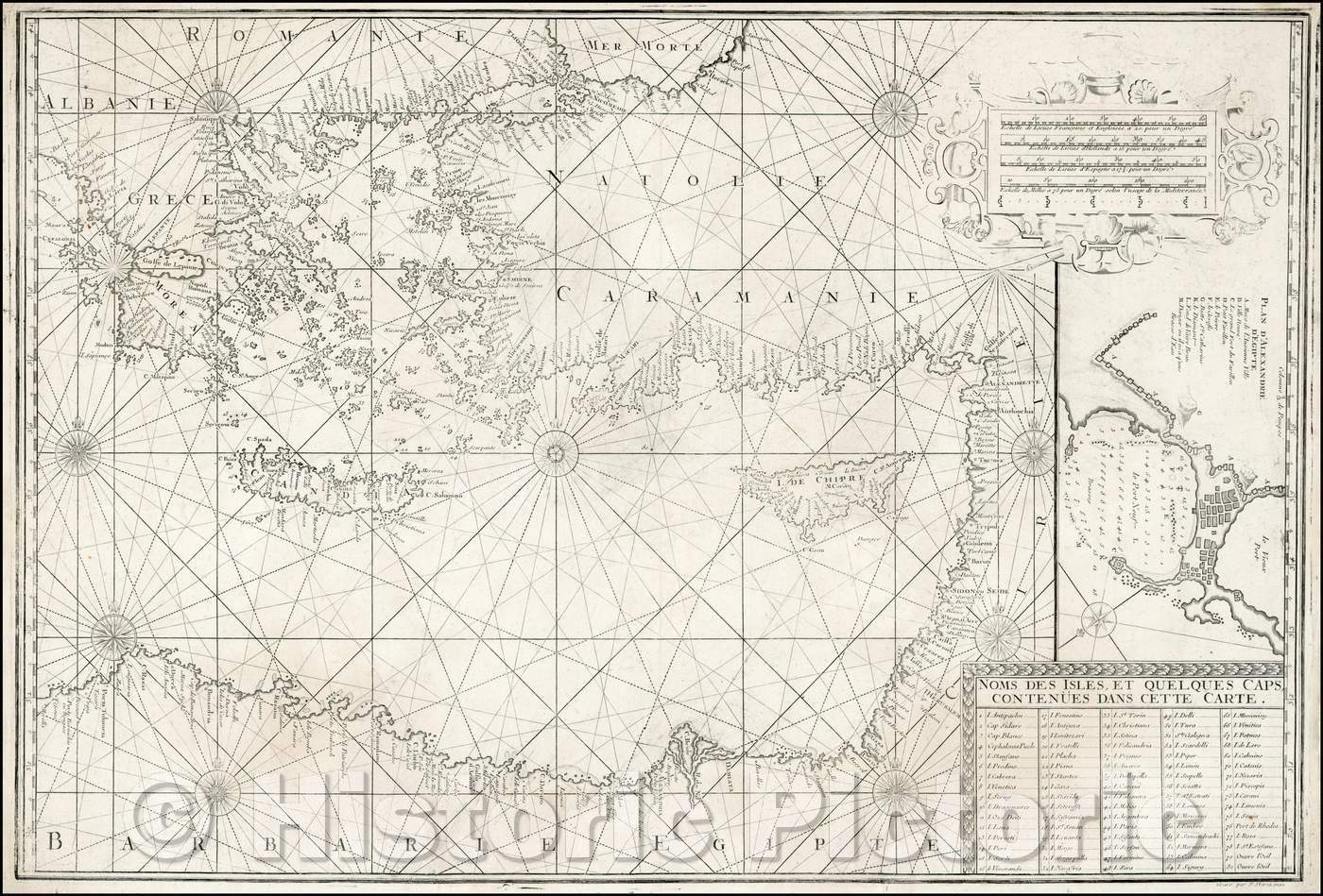 Historic Map - Map of Eastern Mediterranean, Cyprus, Turkey, Greece, etc, 1718, Laurent Bremond - Vintage Wall Art