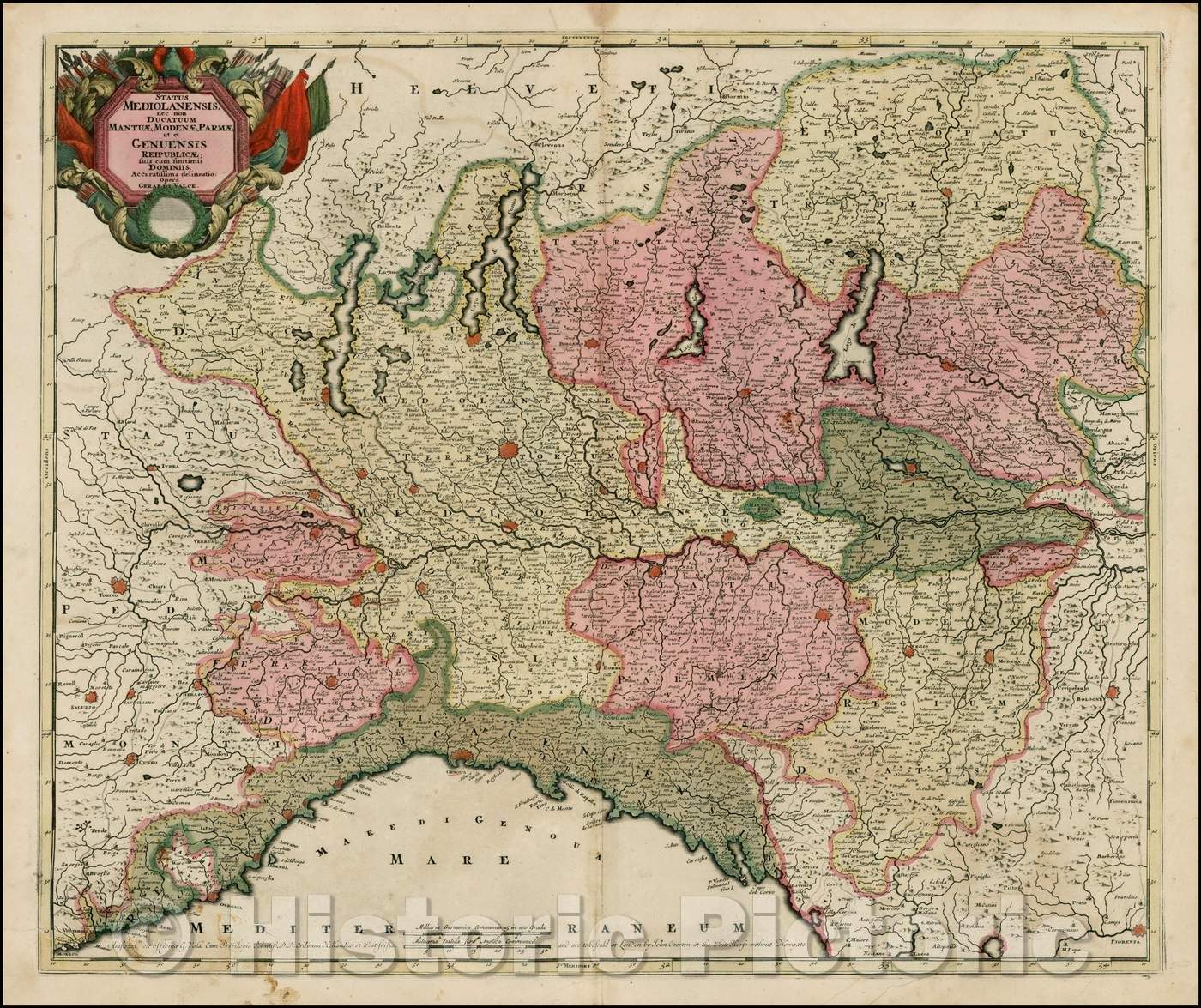 Historic Map - Status Mediolanensis nec non Ducatum Mantuae, Modenae, Parmae/Valk's Map of Northern Italy, 1700, Gerard Valk - Vintage Wall Art