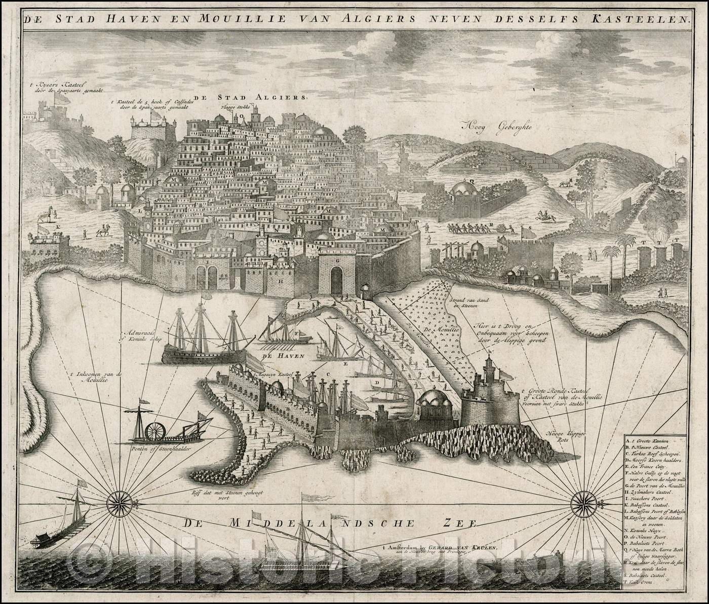 Historic Map - De Stad Haven En Mouillie Van Algiers Neven Desselfs Kasteelen/Sea Chart of Sicily and Malta, from the leading Chart maker of the period, 1720 - Vintage Wall Art