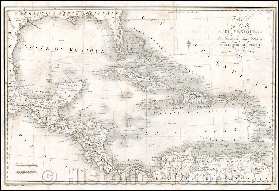 Historic Map - Golfe Du Mexique, des Iles et des Pays Adjacentes :: Florida, the Gulf Coast, and the Caribbean, Dr. Robertson's History of America, 1820 - Vintage Wall Art