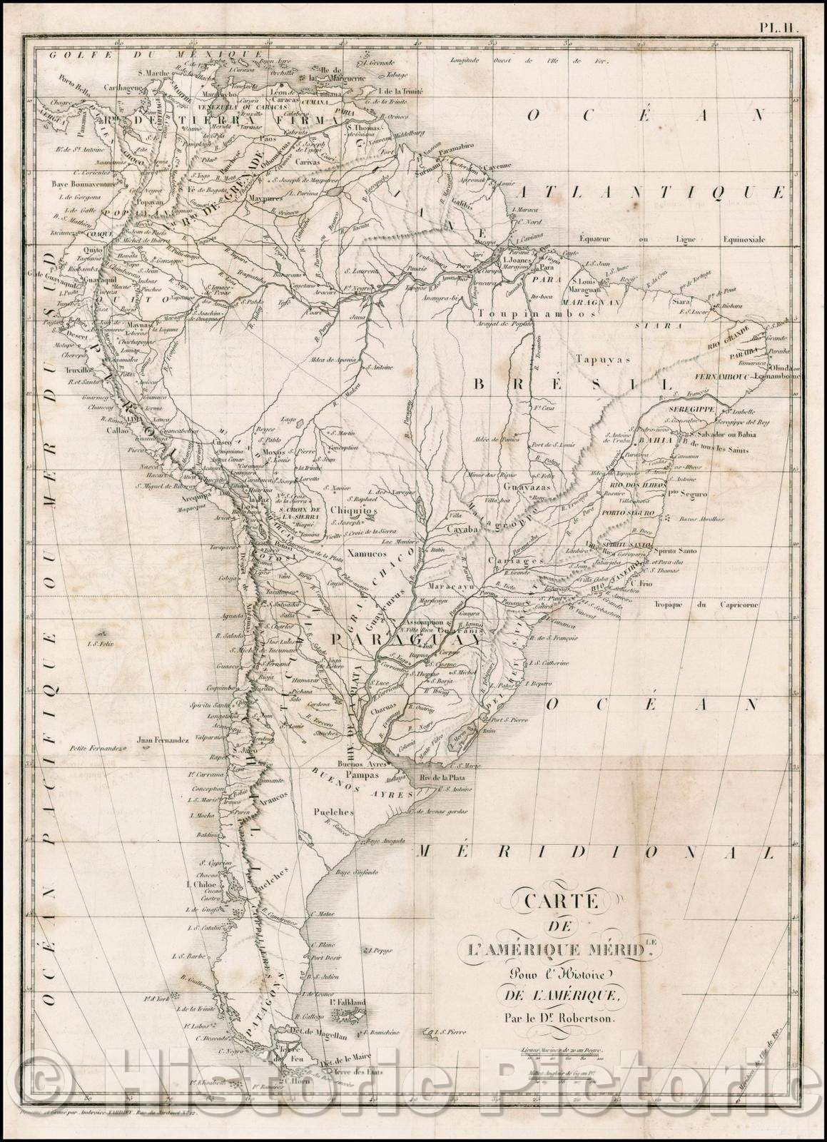 Historic Map - Carte De L'Amerique Meridionale Pour l'Histoire Generale de Voyages in 8o. / Map of South America, 1820, Pierre Fran?is Tardieu - Vintage Wall Art