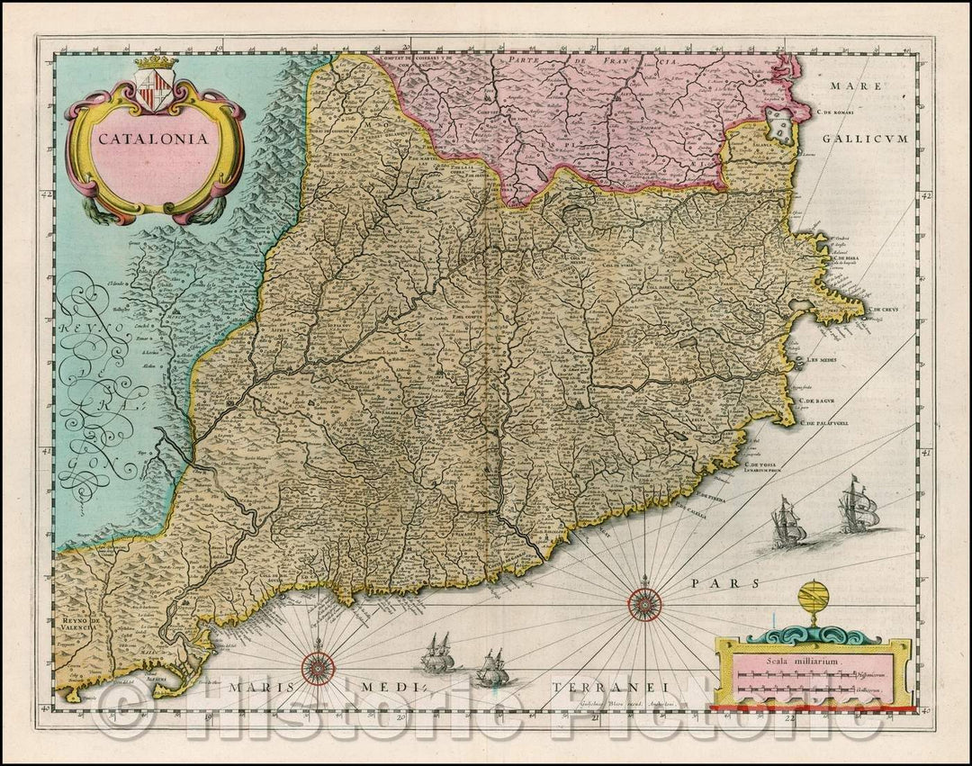 Historic Map - Catalonia, 1642, Willem Janszoon Blaeu v1