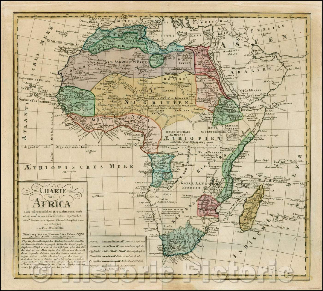 Historic Map - Charte von Africa nach astronomischen/Chart of Africa, trade routes are shown in the northern interior, 1797, Franz Ludwig Gussefeld - Vintage Wall Art