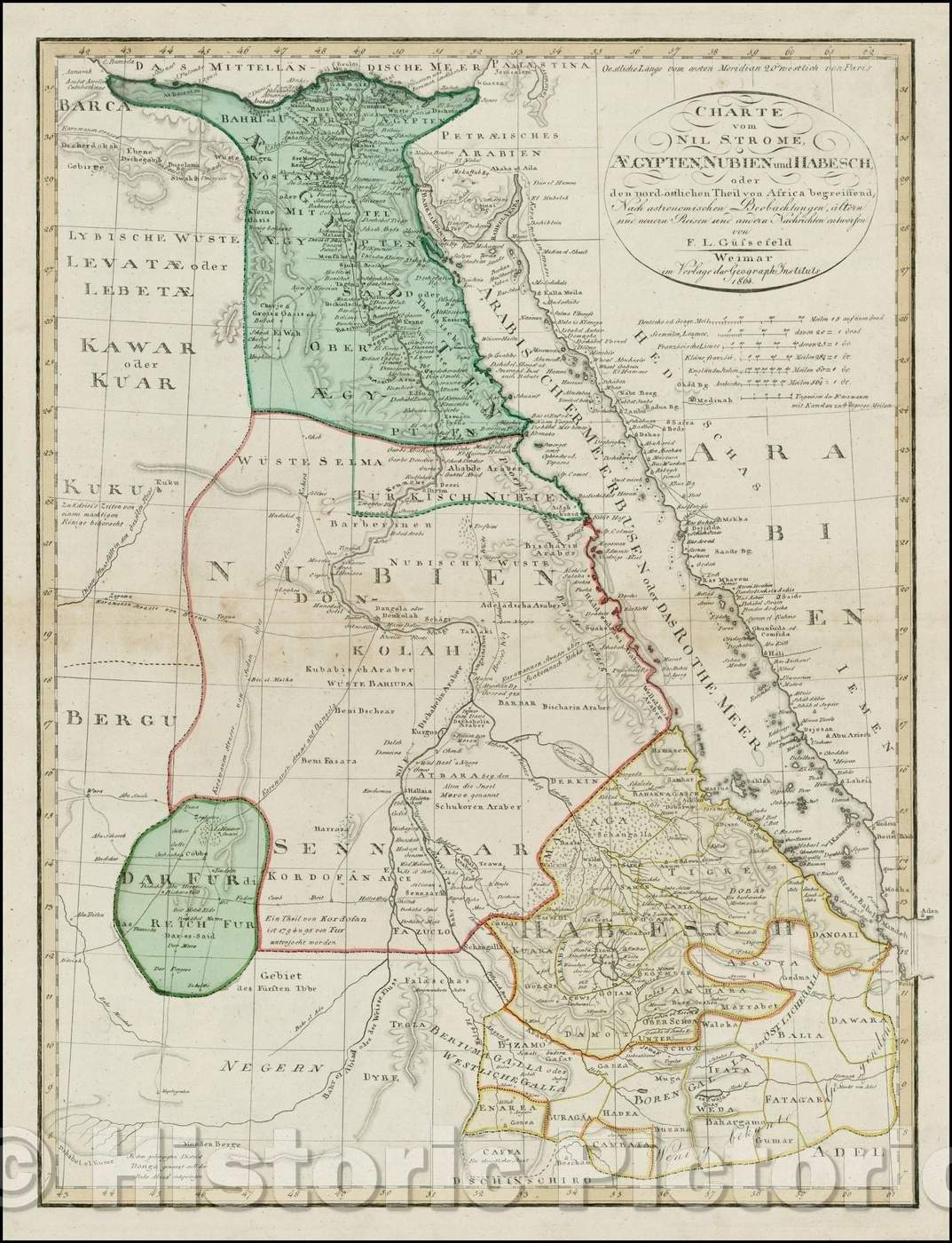 Historic Map - Charte vom Nil Strome, Aegypten, Nubien und Habesch, oder der nord-ostlichen Theil von A :: Chart of Egypt, 1797 - Vintage Wall Art