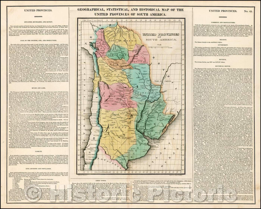 Historic Map - Geographical, Statistical and Historical Map of The United Provinces of South America, 1823, Henry Charles Carey - Vintage Wall Art