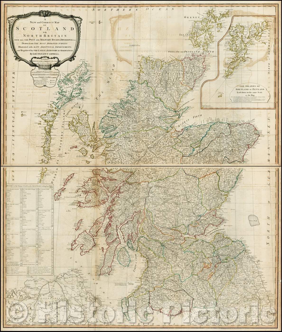 Historic Map - A New and Correct Map of Scotland or North Britain with all the Post and Military Roads, Divisons &ca, 1794, Richard Holmes Laurie v1