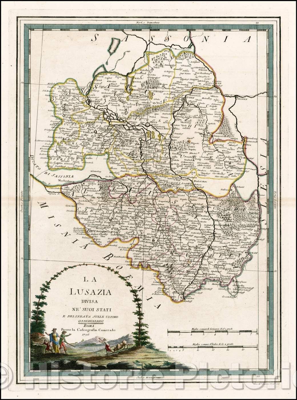 Historic Map - La Lusazia Divisa Ne Suoi Stati/Map of part of Lusatia in Germany, 1796, Giovanni Maria Cassini - Vintage Wall Art