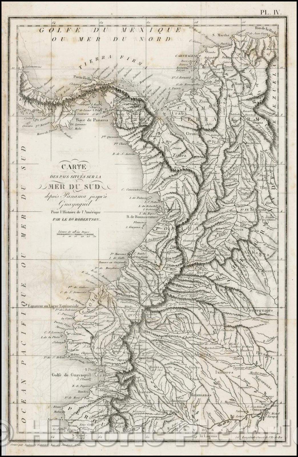 Historic Map - CarteDes Pays Sutiues Sur La Mer Du Sud/Central America and the Northern part of South America, 1820, Pierre Fran?is Tardieu - Vintage Wall Art