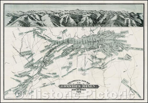 Historic Map - Treadwell's New Map of the Comstock Mines State of Nevada, 1876, Britton & Rey - Vintage Wall Art
