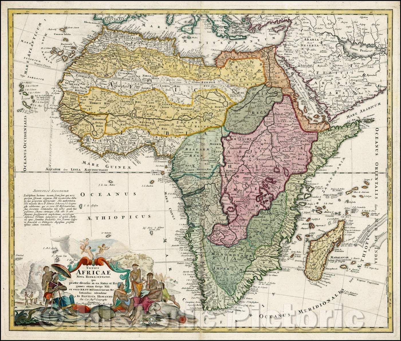 Historic Map - Totius Africae Nova Representatio qua praeter diverson in ea Status et Re guines, 1715, Johann Baptist Homann - Vintage Wall Art