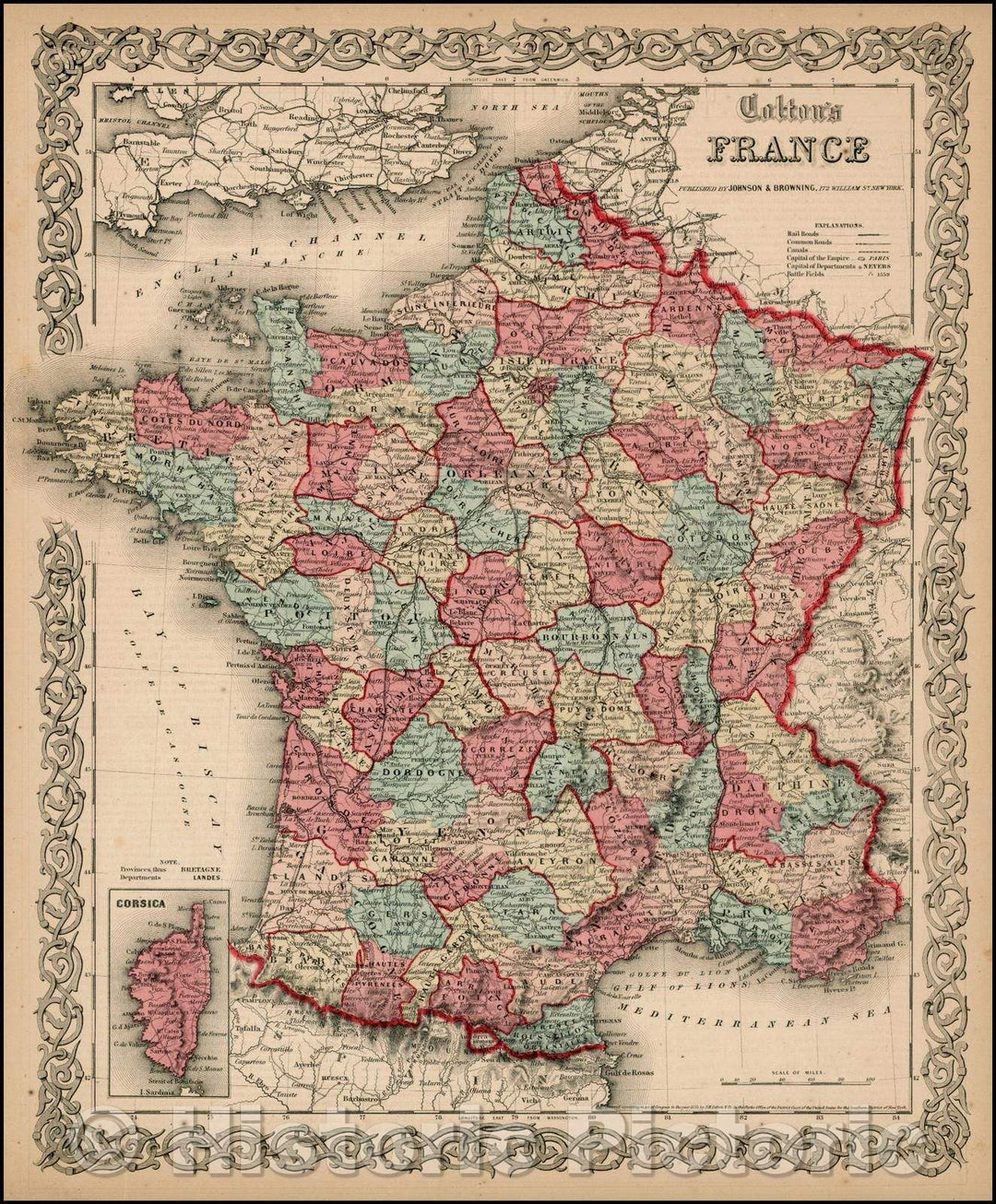 Historic Map - Colton's France (Large inset of Corsica), 1859, Joseph Hutchins Colton - Vintage Wall Art