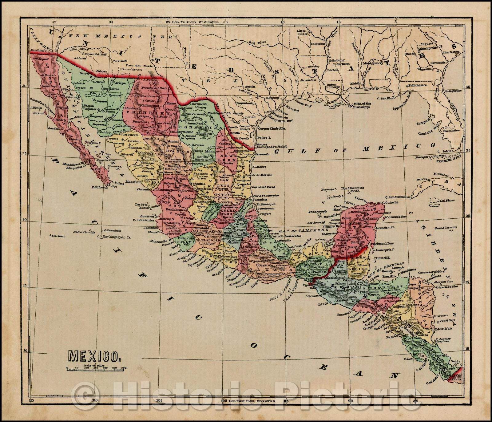 Historic Map - Mexico (with Southestern US, Texas, etc.), 1856, Charles Morse - Vintage Wall Art