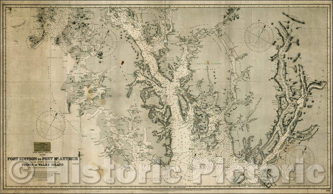 Historic Map - Port Simpson To Port McArthur including the Inner Channels and Prince of Wales Island from the Latest United States and Brisht Surveys, 1907 - Vintage Wall Art