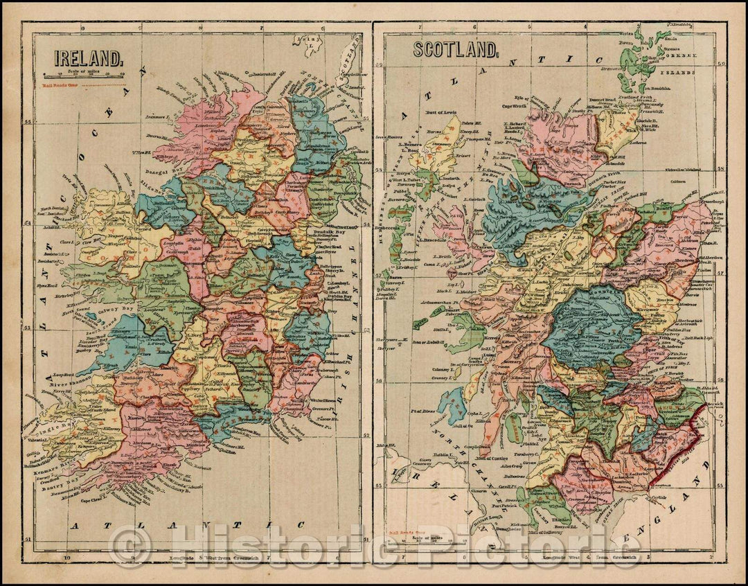 Historic Map - Ireland [and] Scotland, 1856, Charles Morse - Vintage Wall Art