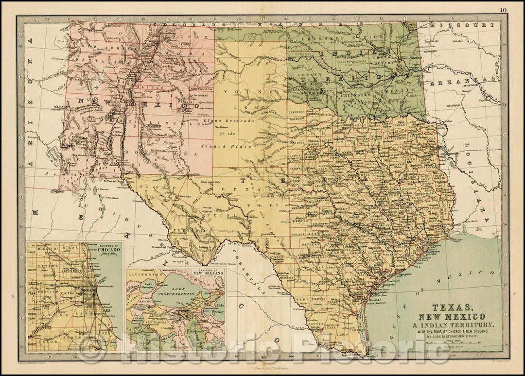 Historic Map - Texas, New Mexico and Indian Territory, 1875, T. Ellwood Zell - Vintage Wall Art