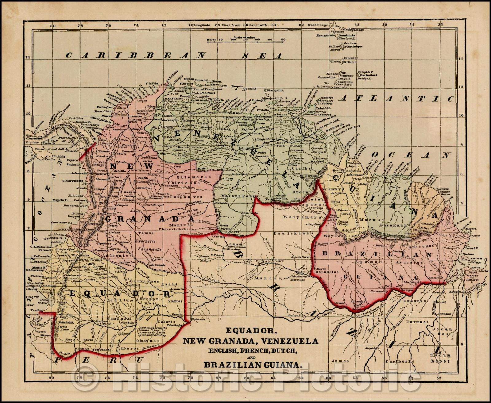 Historic Map - Equador, New Granada, Venezuela, English, French, Dutch and Brazilian Guiana, 1856, Charles Morse - Vintage Wall Art