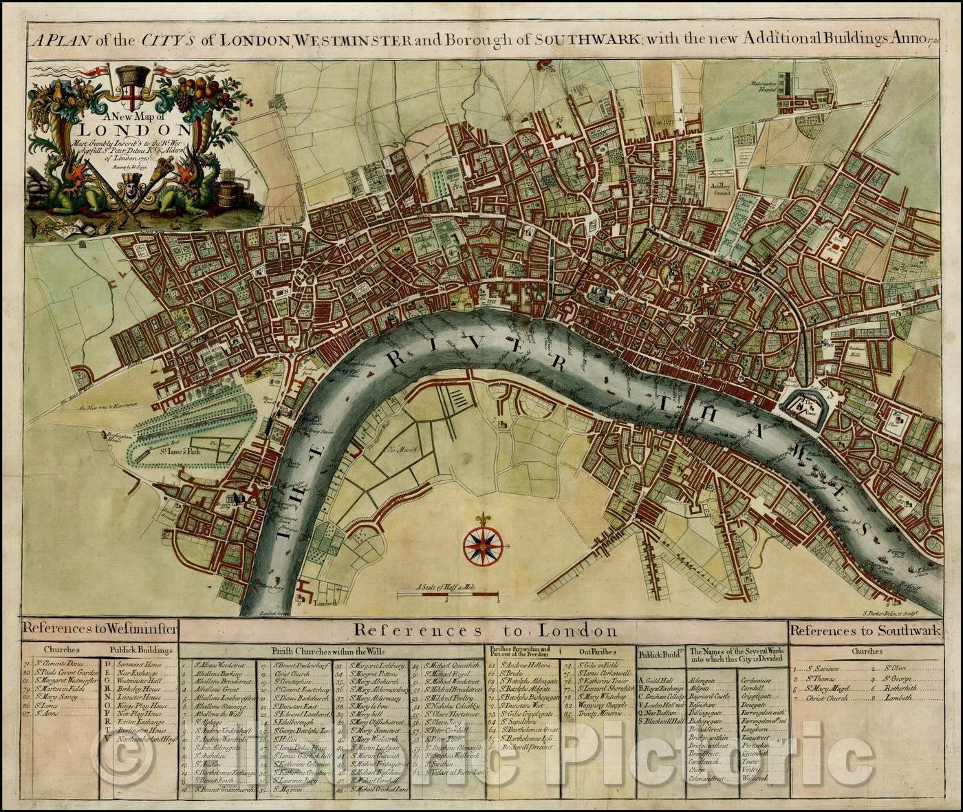 Historic Map - A Plan of the City's Of London, Westminser and Borough of Southwark; with the new Additional Buildings, 1721, John Senex v1