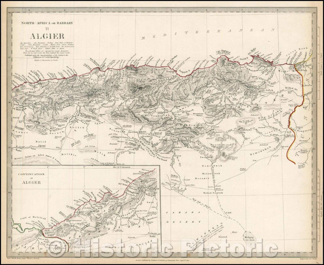 Historic Map - North-Africa or Barbary II Algier, 1834, SDUK - Vintage Wall Art