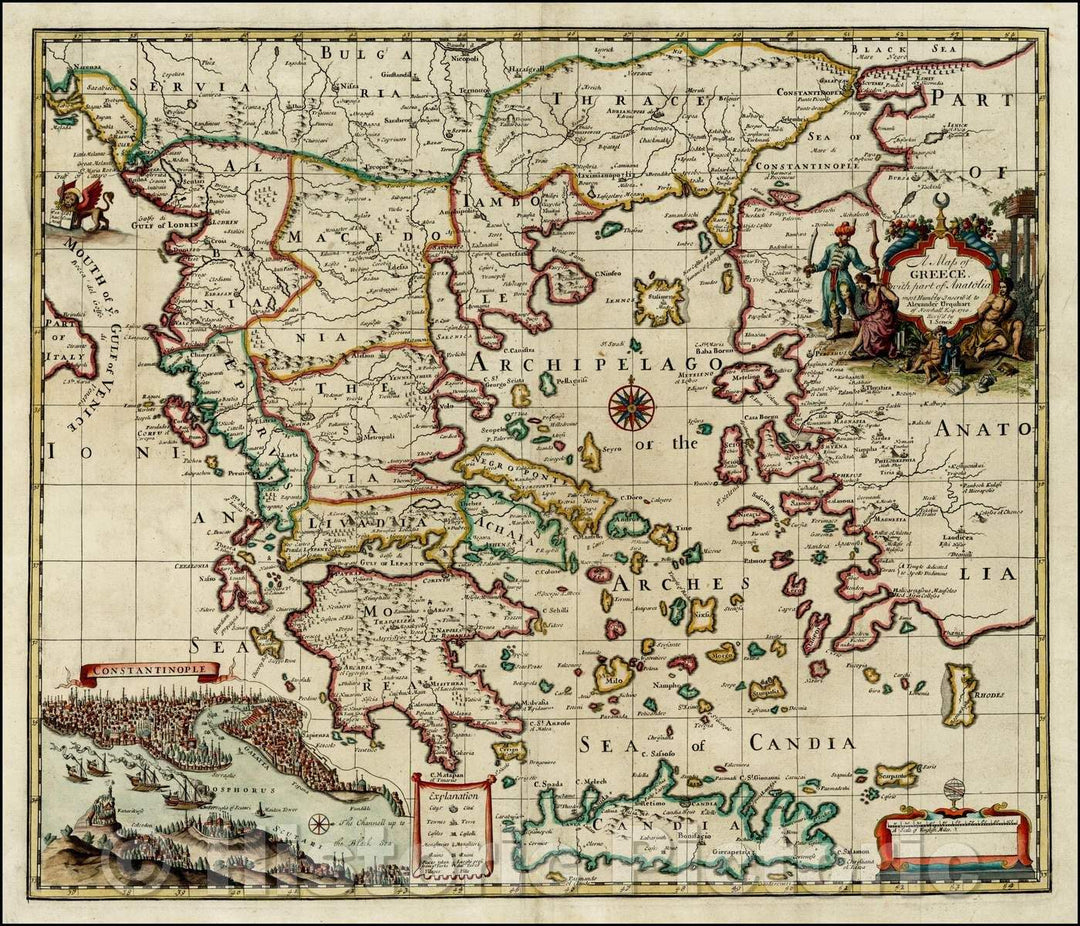 Historic Map - A Map of Greece with part of Anatolia, 1721, John Senex - Vintage Wall Art