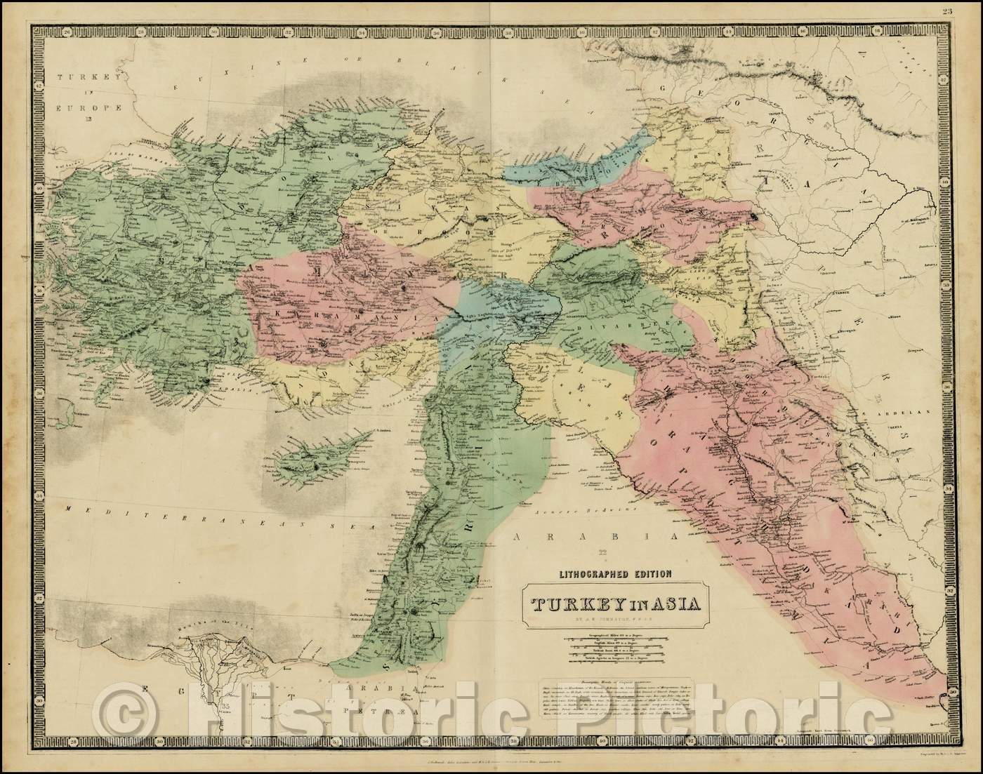 Historic Map - Turkey in Asia [shows Cyprus], 1846, W. & A.K. Johnston - Vintage Wall Art