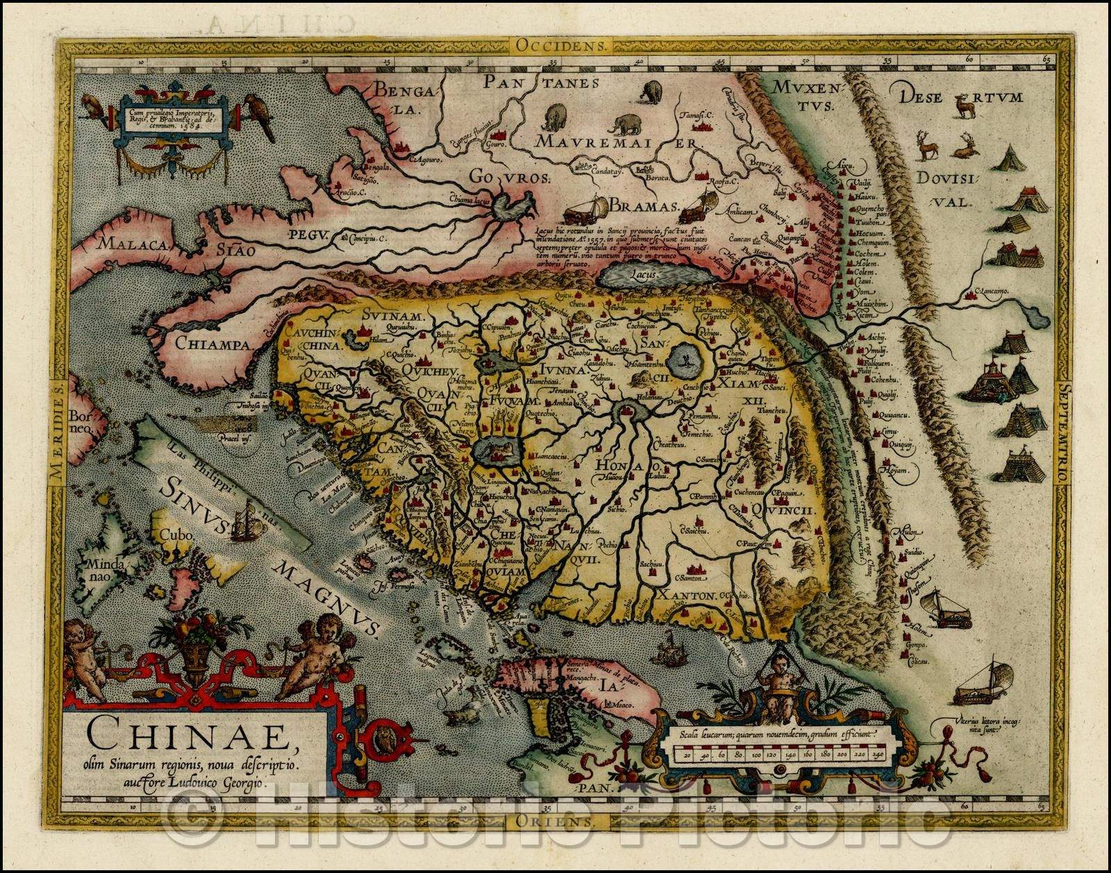 Historic Map - Chinae, olim Sinarum regionis nova descriptio auctore Ludovico Georgio, 1587, Abraham Ortelius - Vintage Wall Art