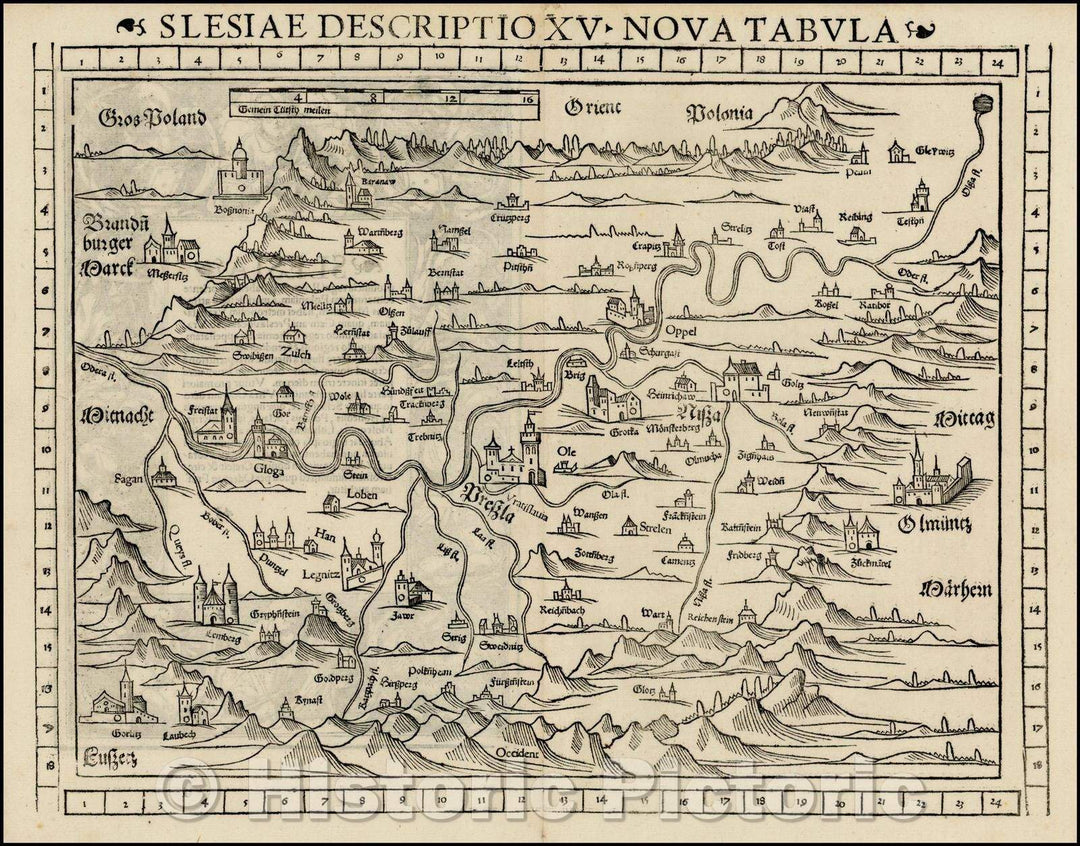 Historic Map - Munster's map of Silesia, Poland/Slesiae Descriptio XV Nova Tabula, 1552, Sebastian M?nster - Vintage Wall Art