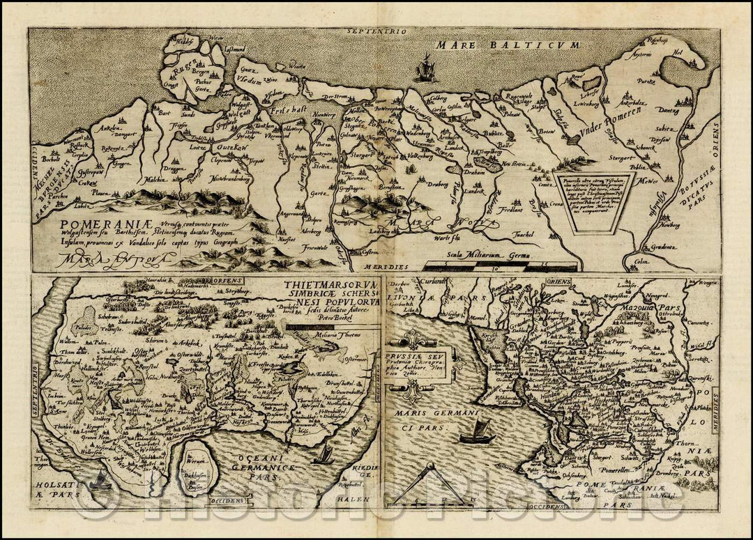 Historic Map - Pomeraniae utriusq Continentis [on sheet with] Thietmarsorum Simbricae, 1578 - Vintage Wall Art