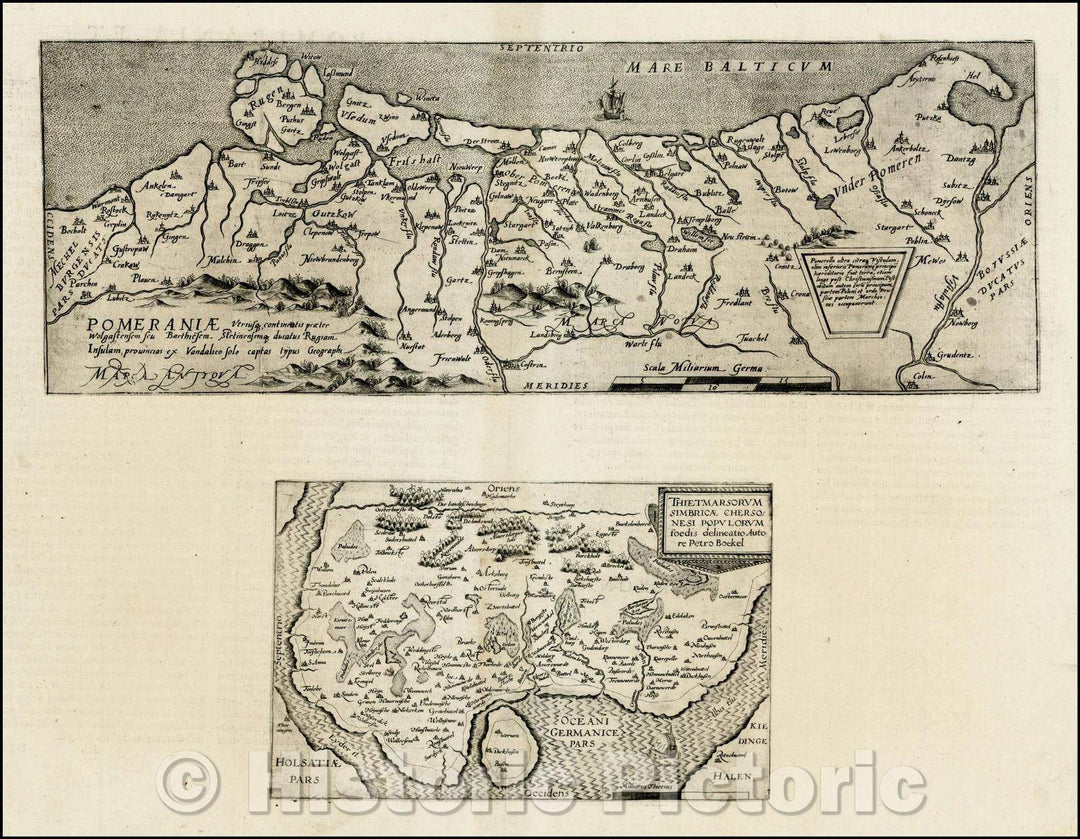 Historic Map - Pomeraniae utriusq Continentis [on sheet with] Thietmarsorum Simbricae, 1593 - Vintage Wall Art