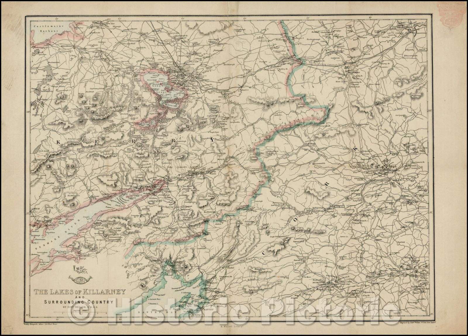 Historic Map - The Lakes of Killarney and Surrounding Country, 1863, Edward Weller v1