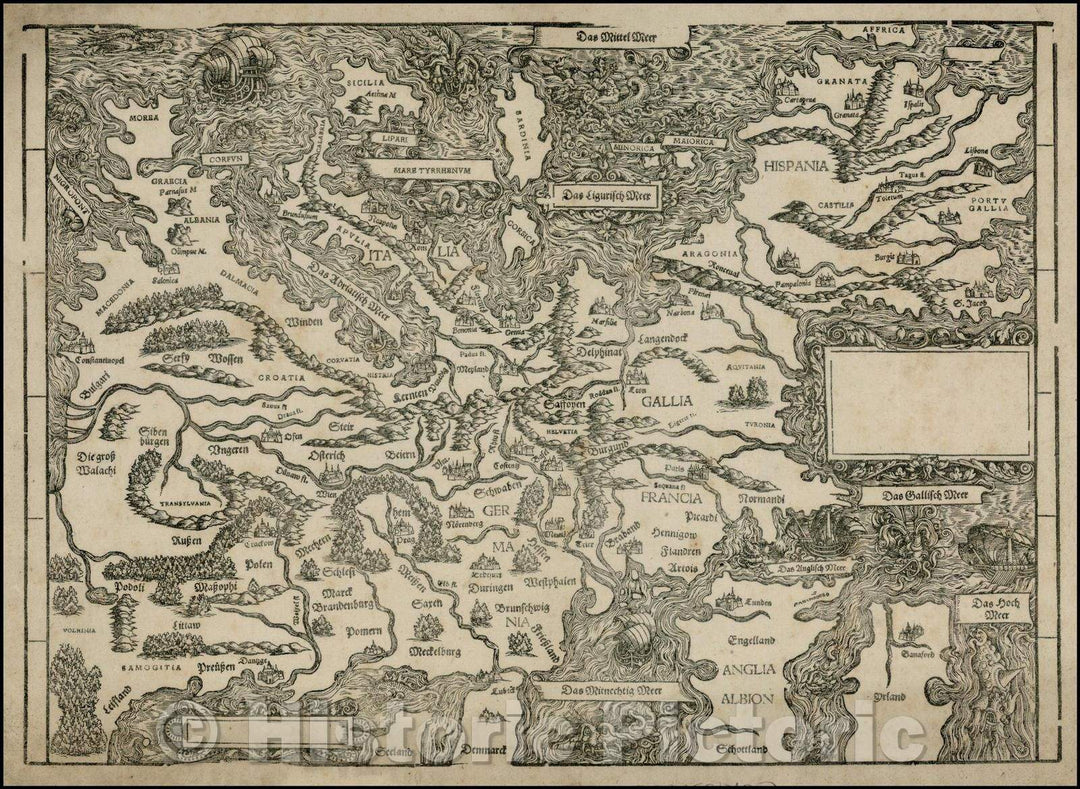 Historic Map - Europe, 1548, Johann Stumpf - Vintage Wall Art