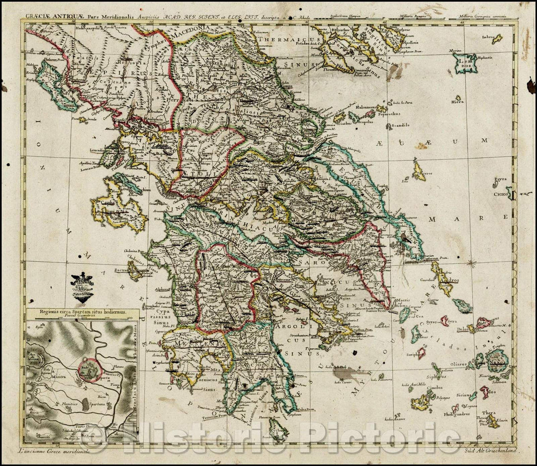 Historic Map - Graecia Antiquae Pars Meridi/Map the southern part of Greece, atlas published by the famous mathematician Leonard Van Euler, 1752 - Vintage Wall Art