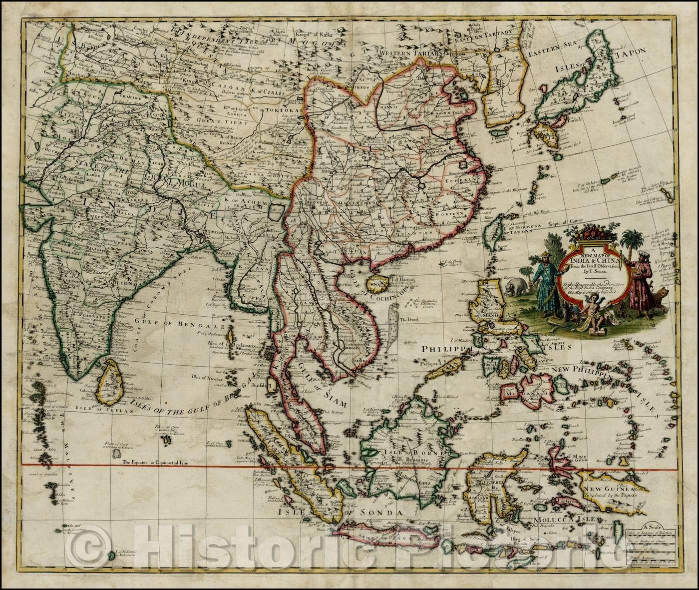 Historic Map - India & China From the latest Observations, 1721, John Senex - Vintage Wall Art