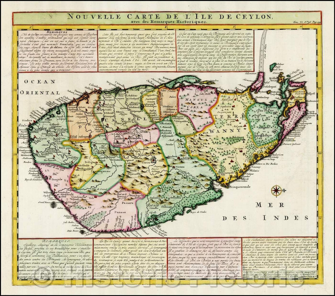 Historic Map - Nouvelle Carte de L'Ile De Ceylon, avec des Remarques Historiques/Map of Sri Lanka, 1719, Henri Chatelain - Vintage Wall Art