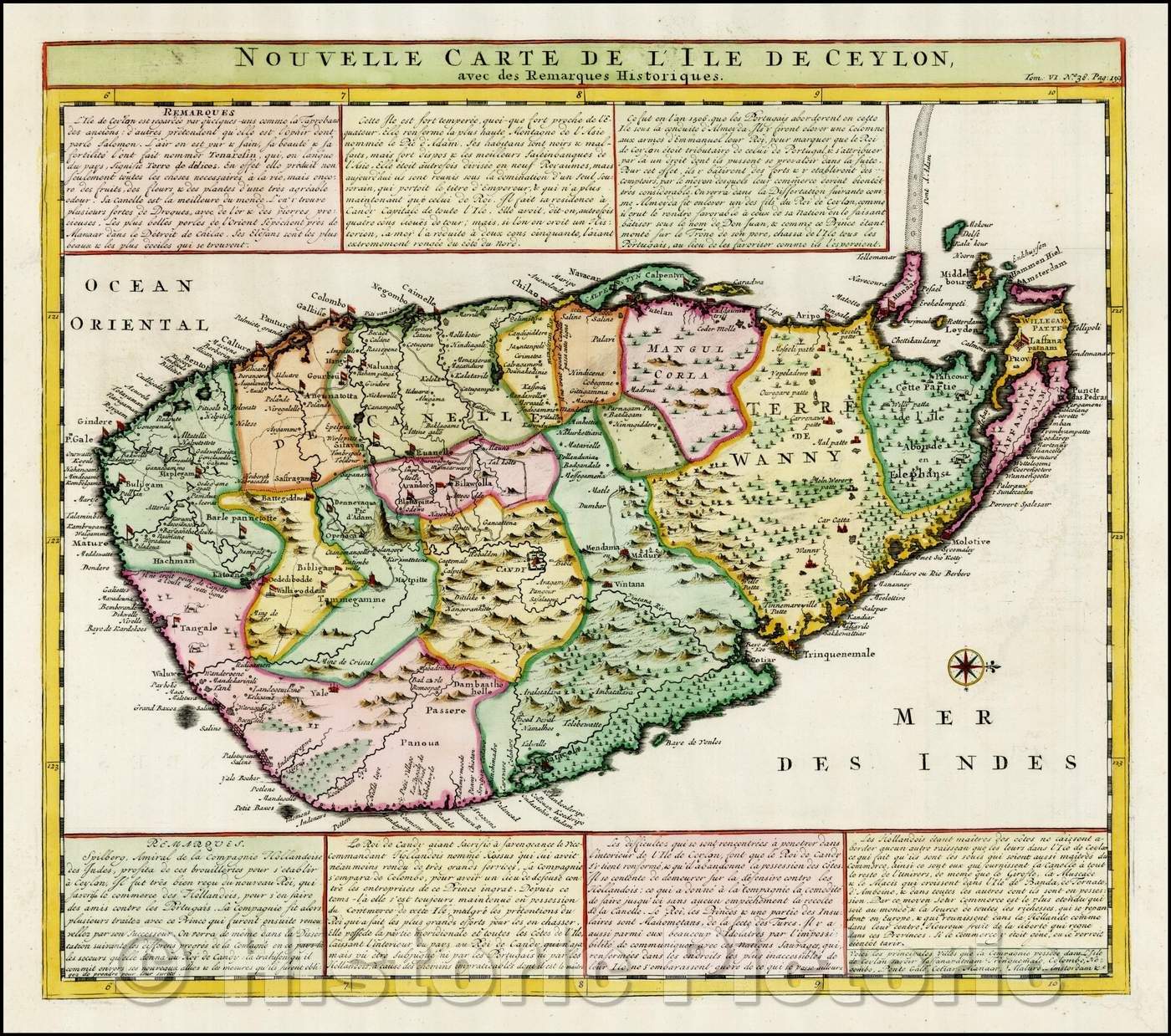 Historic Map - Nouvelle Carte de L'Ile De Ceylon, avec des Remarques Historiques/Map of Sri Lanka, 1719, Henri Chatelain - Vintage Wall Art