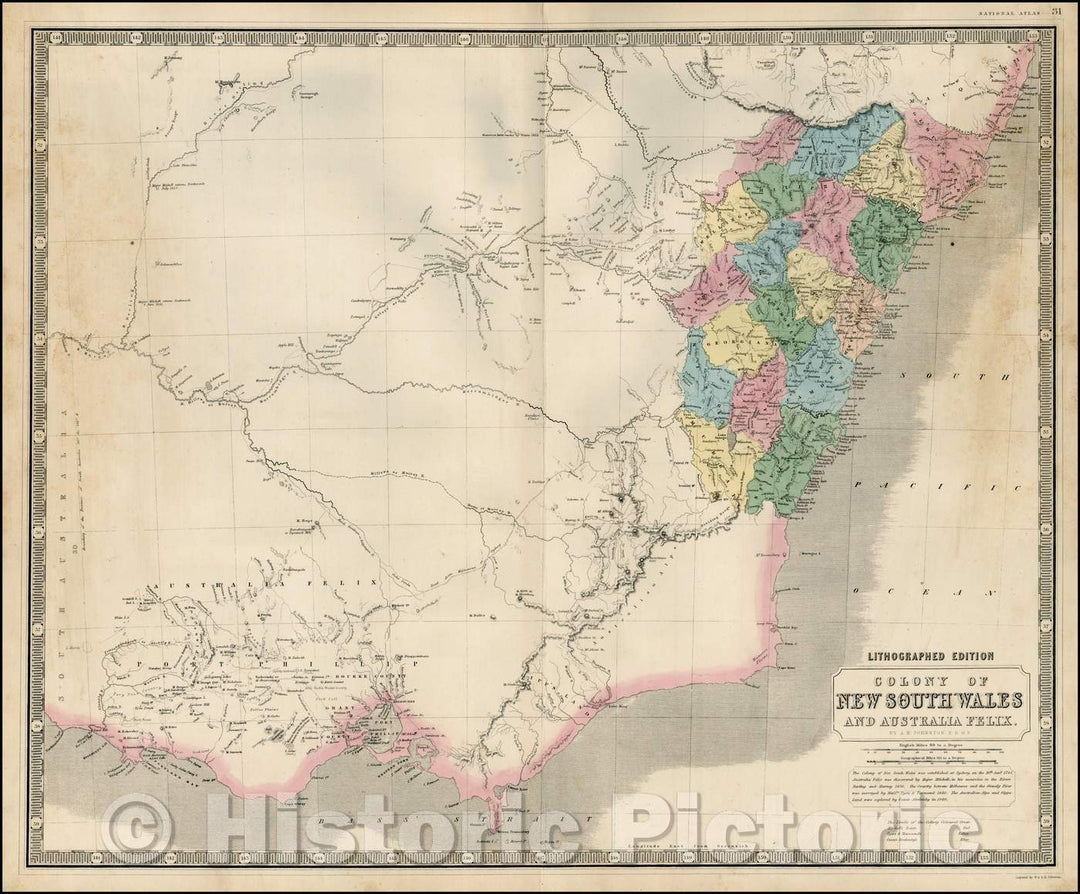 Historic Map - Colony of New South Wales and Australia Felix, 1846, W. & A.K. Johnston - Vintage Wall Art